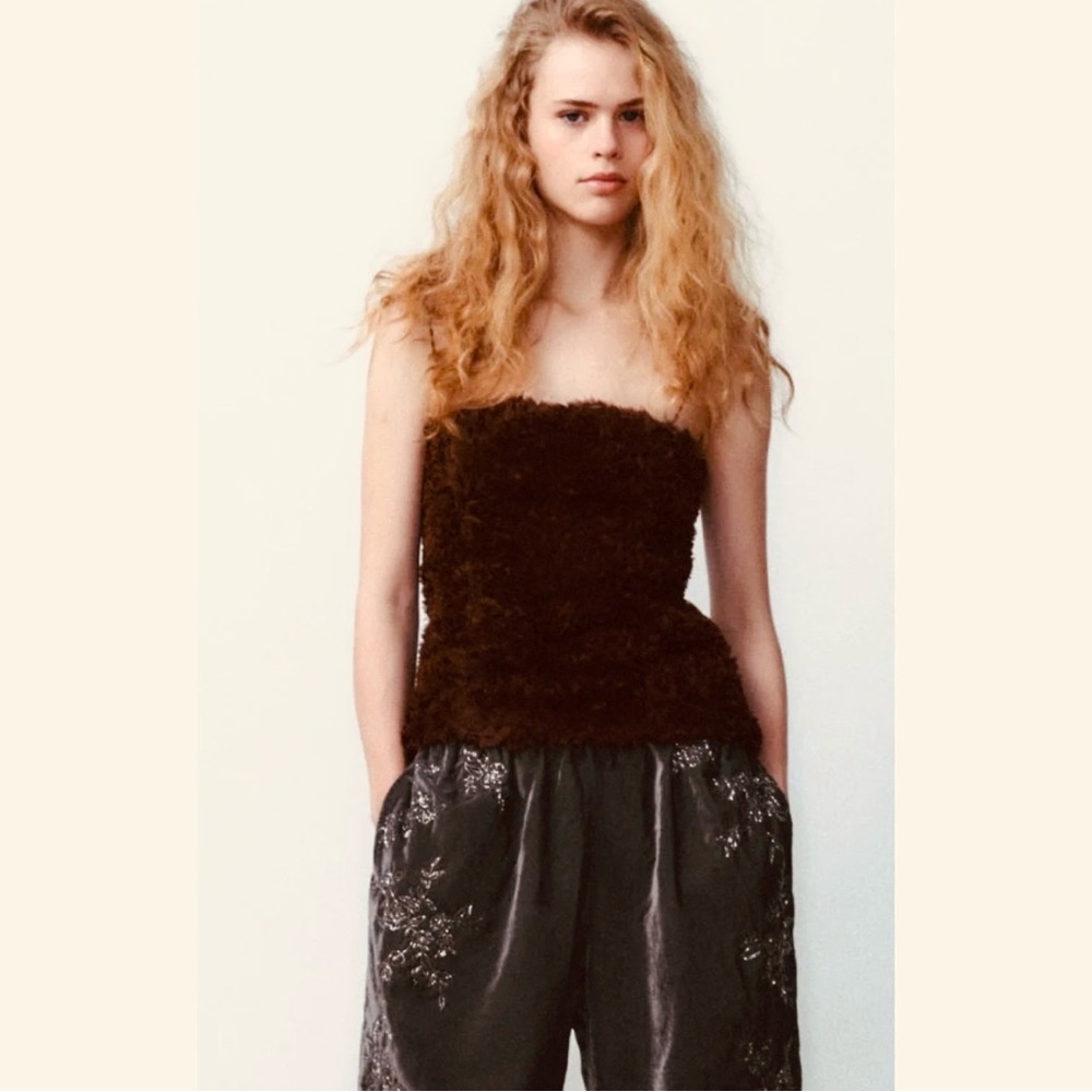 Zara Chocolate Brown Textured Top